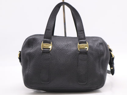 Salvatore Ferragamo Leather 2-Way Bag, Black, with Shoulder Strap, Handbag