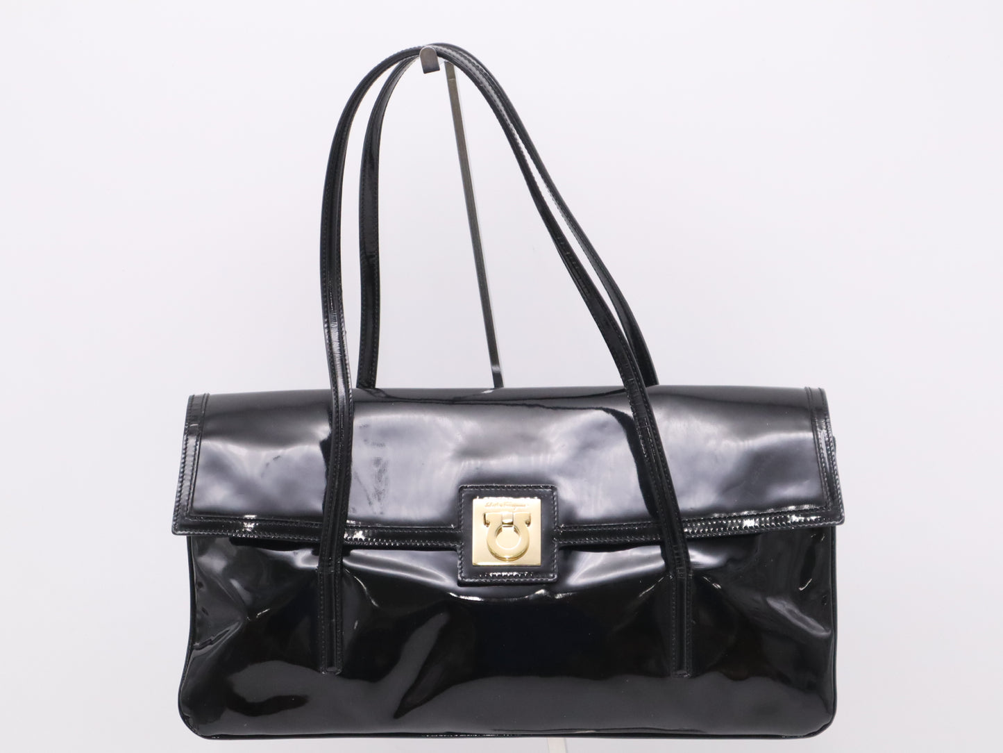 Salvatore Ferragamo Enamel Gancini Black Handbag