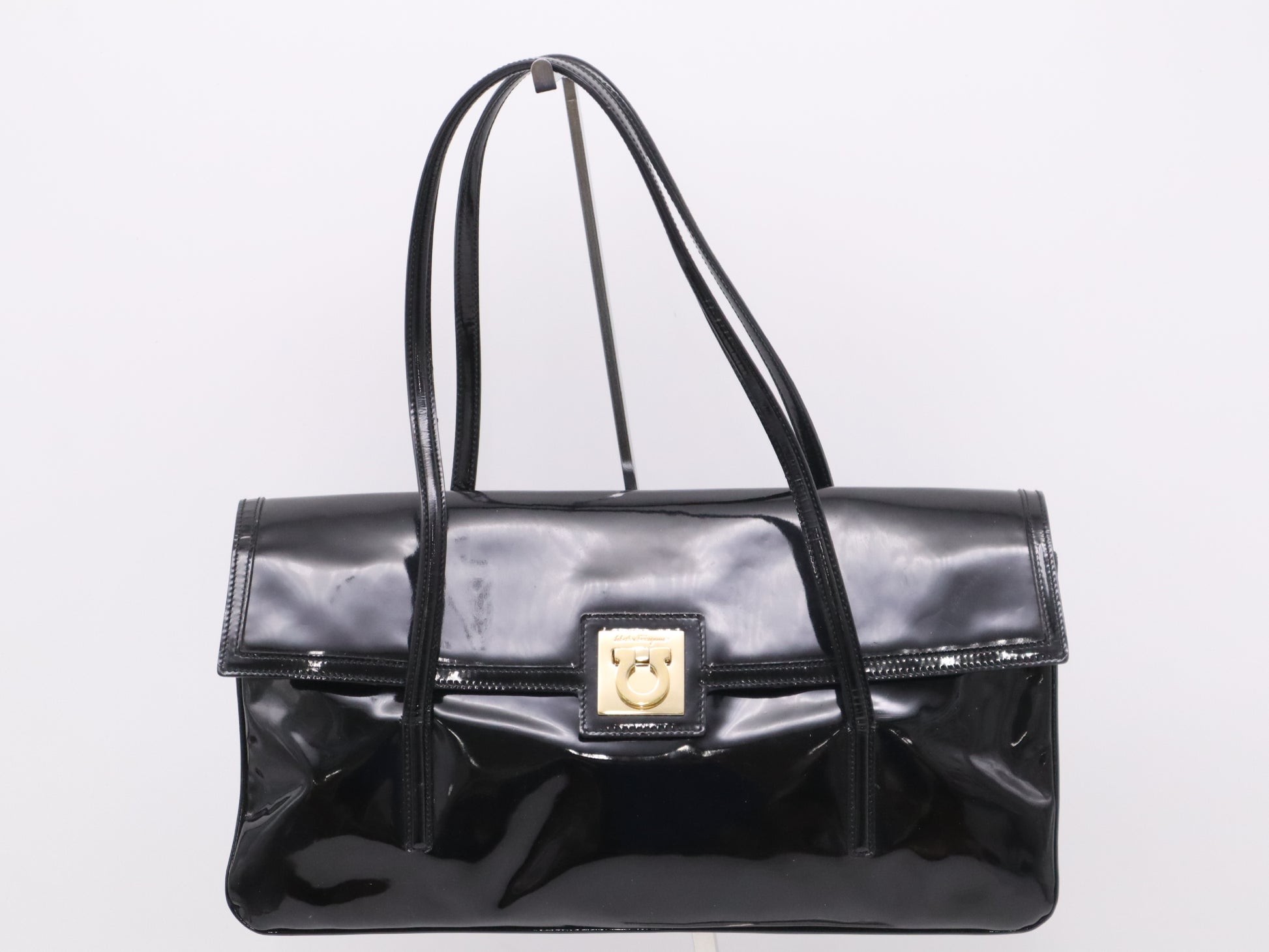 Salvatore Ferragamo Enamel Gancini Black Handbag