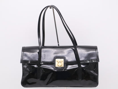 Salvatore Ferragamo Enamel Gancini Black Handbag
