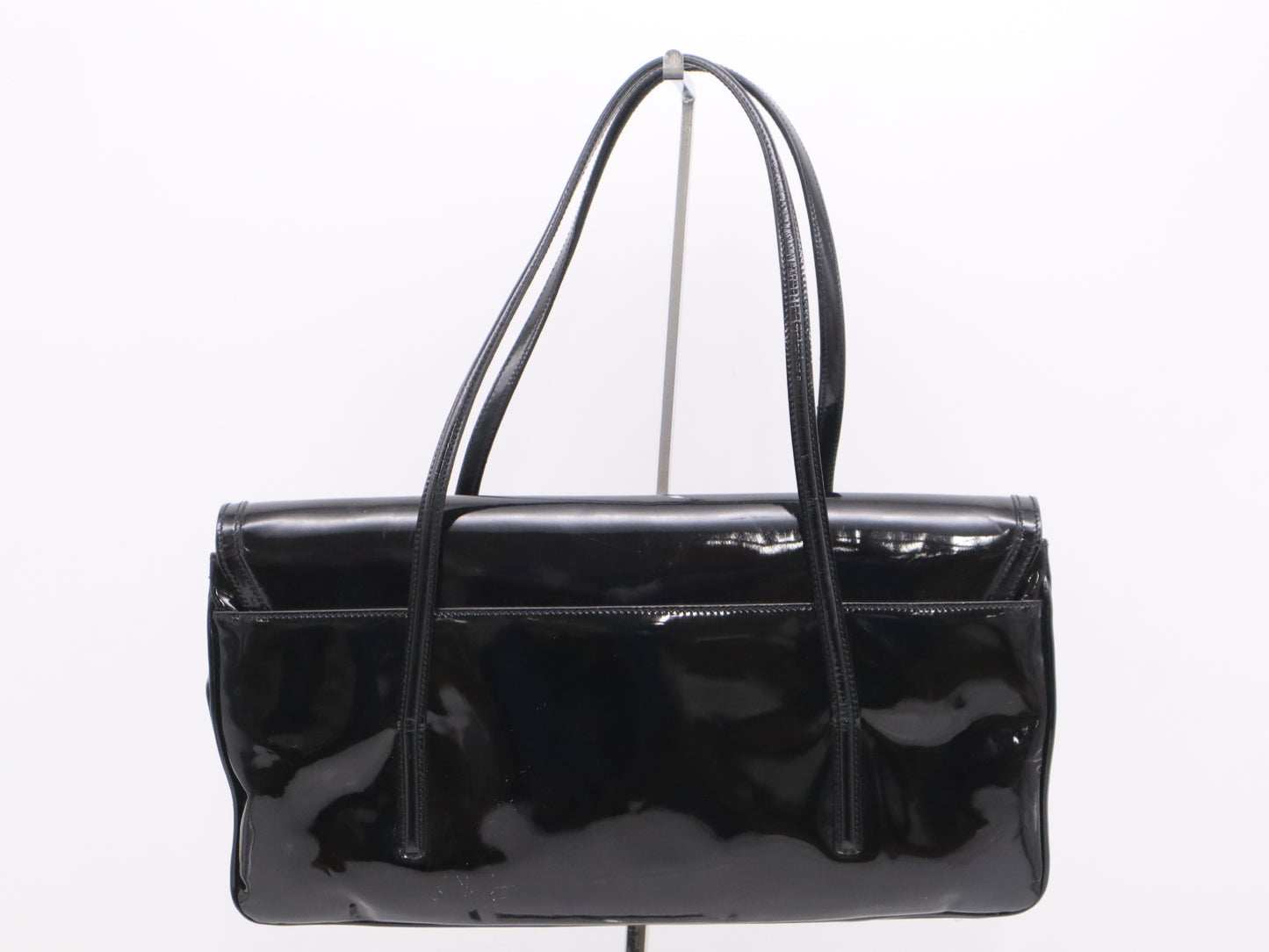 Salvatore Ferragamo Enamel Gancini Black Handbag