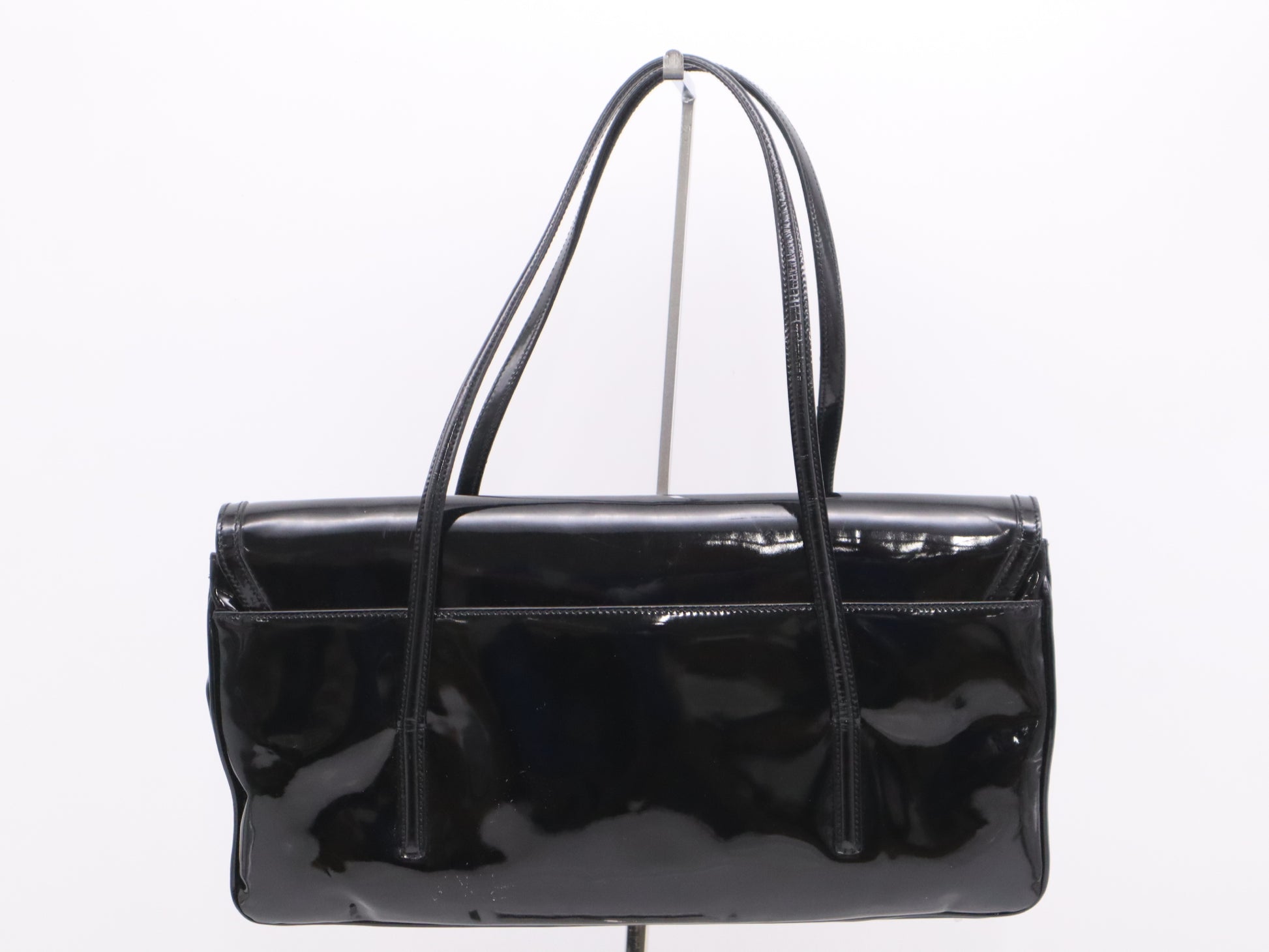Salvatore Ferragamo Enamel Gancini Black Handbag