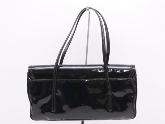 Salvatore Ferragamo Enamel Gancini Black Handbag
