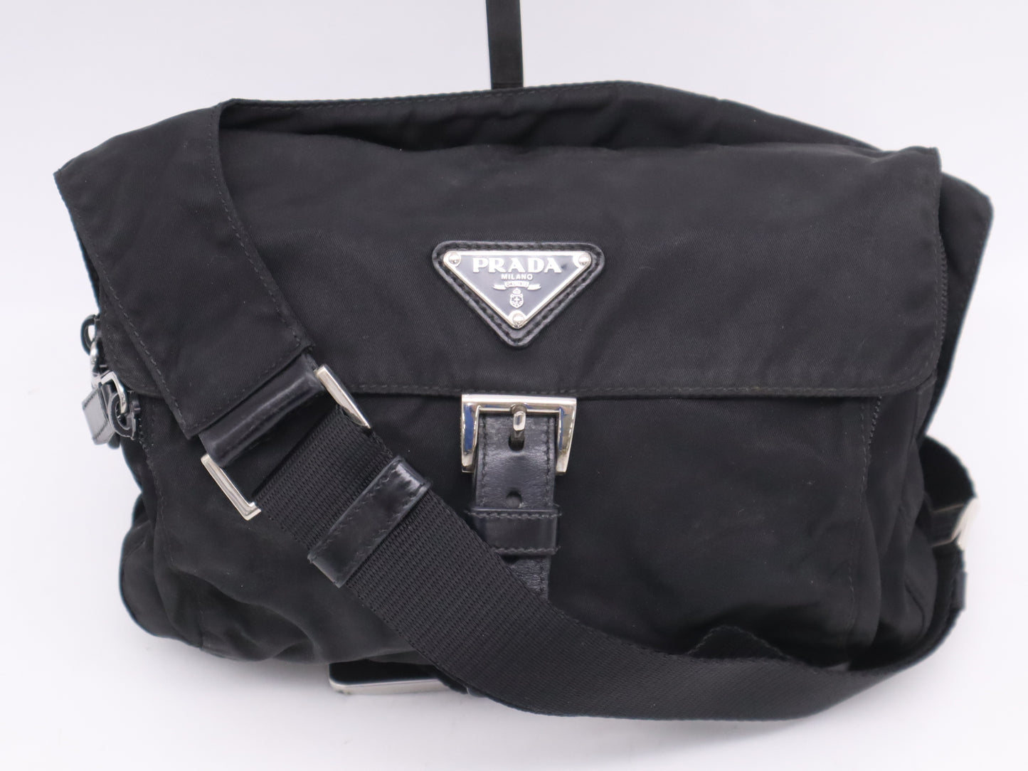 PRADA nylon triangle logo black shoulder bag