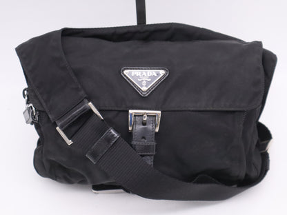 PRADA nylon triangle logo black shoulder bag