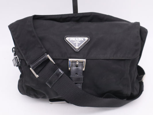 PRADA nylon triangle logo black shoulder bag