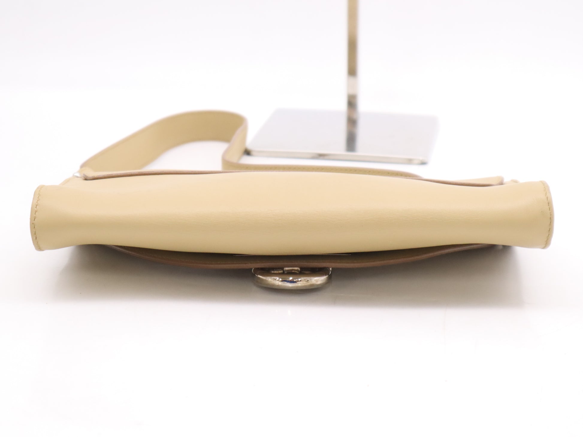 Salvatore Ferragamo Beige Leather Gancini Shoulder Bag with Dust Bag