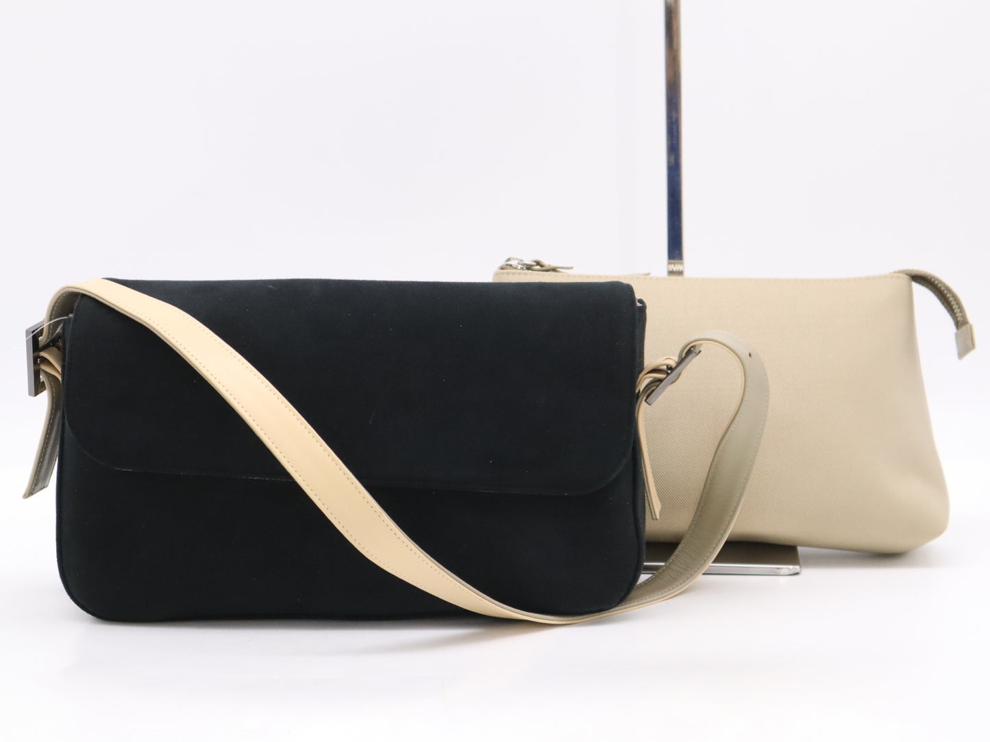 GIVENCHY Suede and Leather One-Shoulder Bag in Black and Beige with Pouch