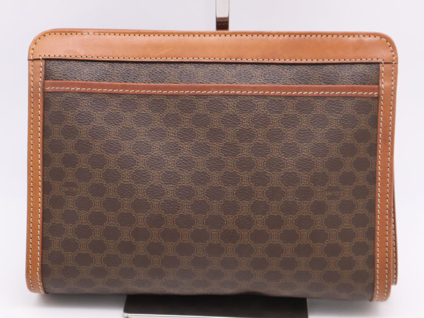 CELINE PVC x Leather Macadam Pattern Brown Second Bag