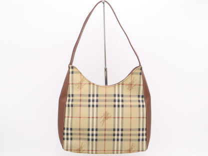 BURBERRY PVC x Leather Nova Check Tote Brown Shoulder Bag