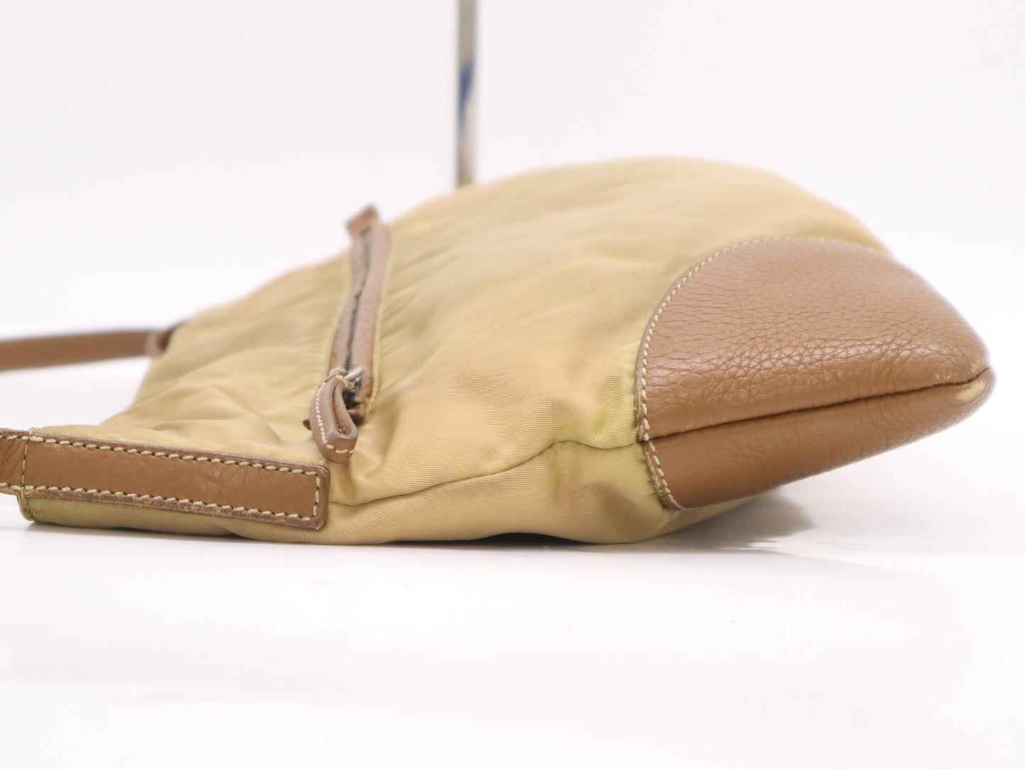 PRADA Nylon Triangle Logo Shoulder Bag Beige Shoulder Bag