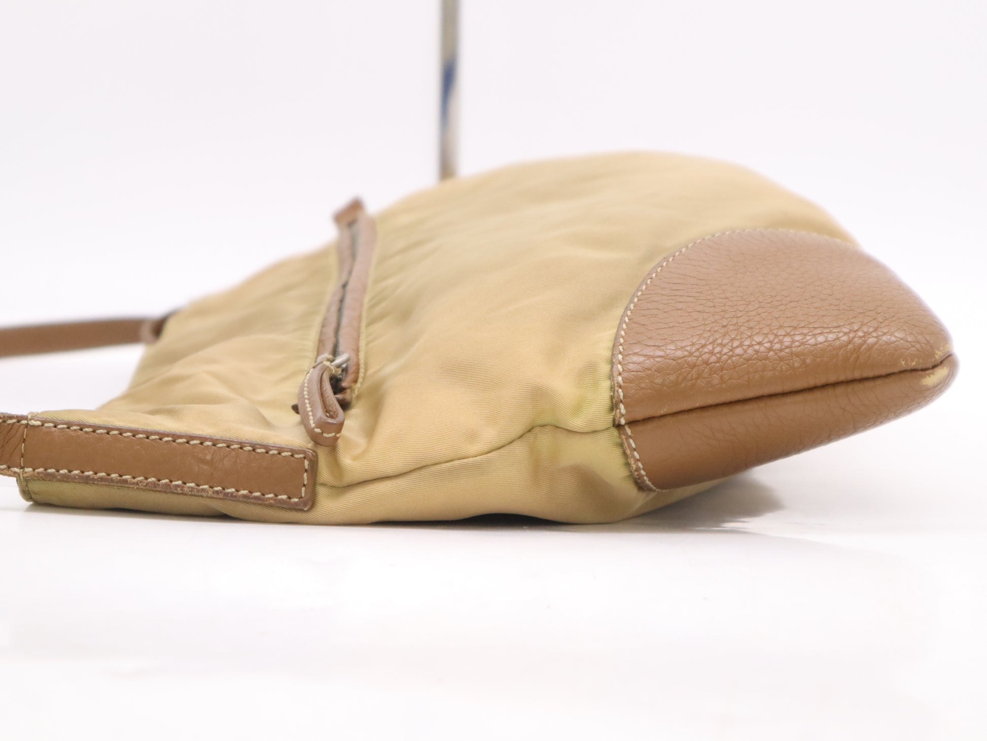 PRADA Nylon Triangle Logo Shoulder Bag Beige Shoulder Bag