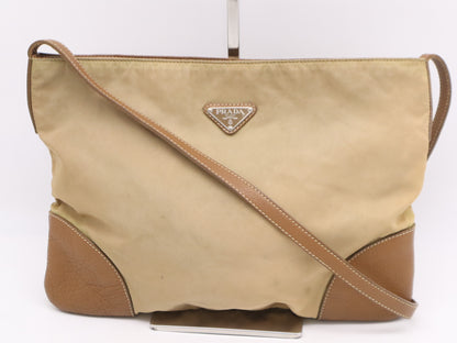 PRADA Nylon Triangle Logo Shoulder Bag Beige Shoulder Bag