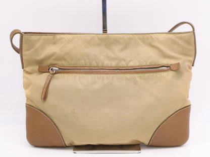 PRADA Nylon Triangle Logo Shoulder Bag Beige Shoulder Bag