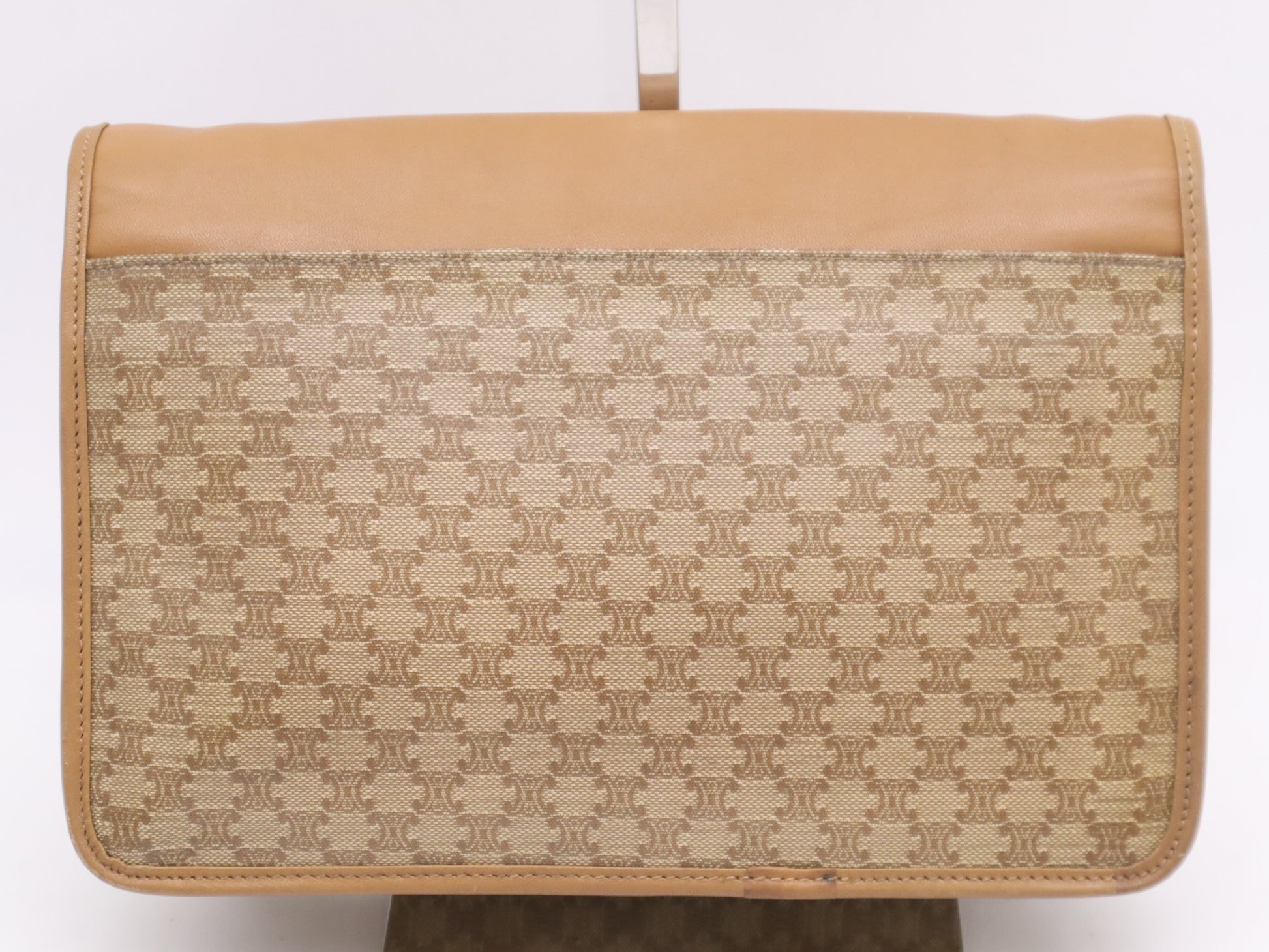 CELINE PVC x Leather Macadam Pattern Second Bag in Beige and Brown