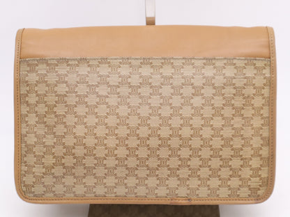 CELINE PVC x Leather Macadam Pattern Second Bag in Beige and Brown