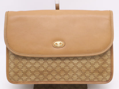 CELINE PVC x Leather Macadam Pattern Second Bag in Beige and Brown