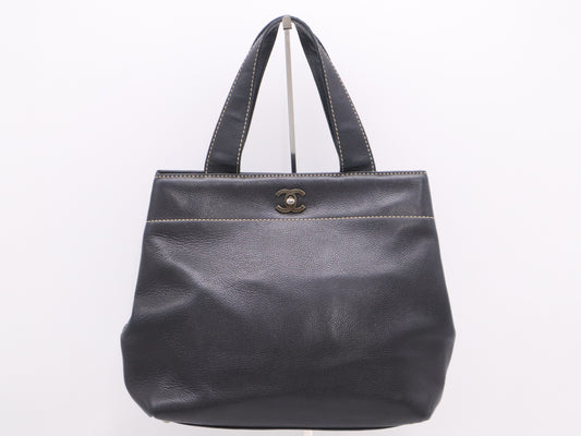 CHANEL Caviar Skin Coco Mark Turnlock Handbag Black Seal 7031134 Tote Bag