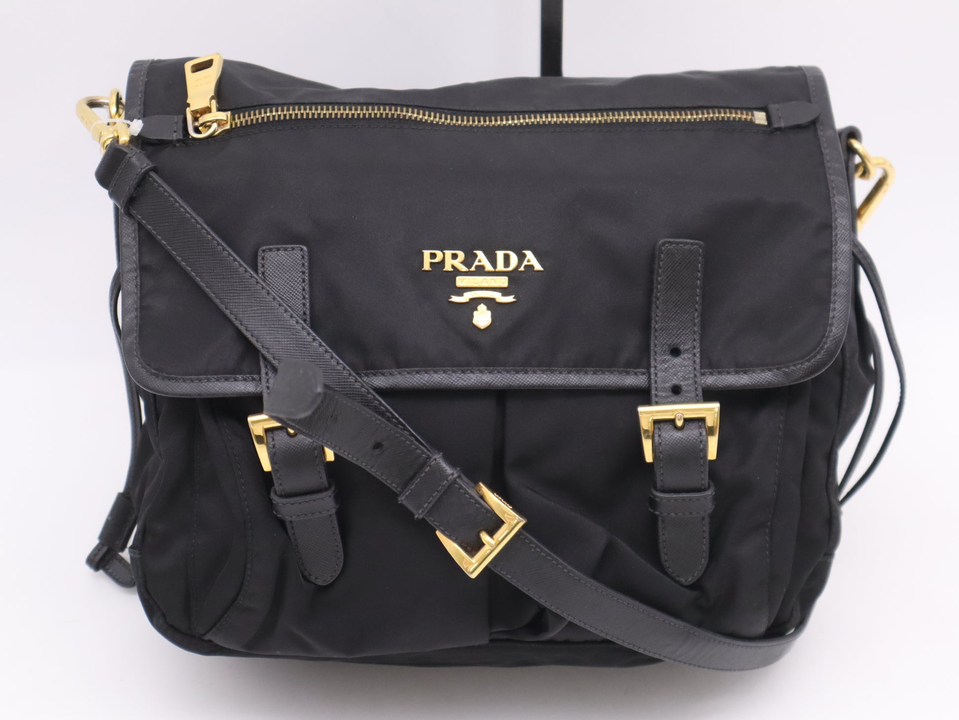 PRADA Nylon x Leather Shoulder Bag Black GD Hardware Shoulder Bag