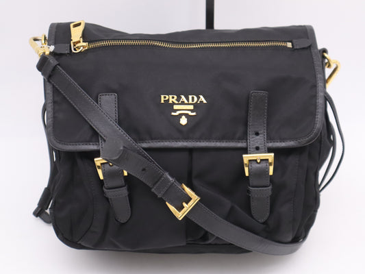 PRADA Nylon x Leather Shoulder Bag Black GD Hardware Shoulder Bag