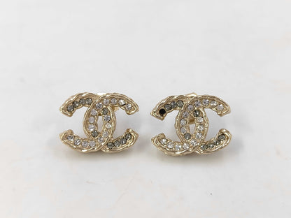 CHANEL GP Coco Mark Rhinestone Earrings with Comments A13 C Earrings