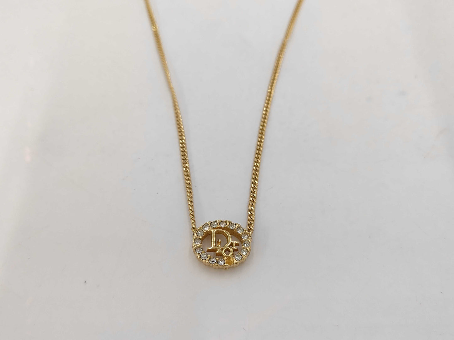 Dior GP Rhinestone CD Logo Gold Necklace