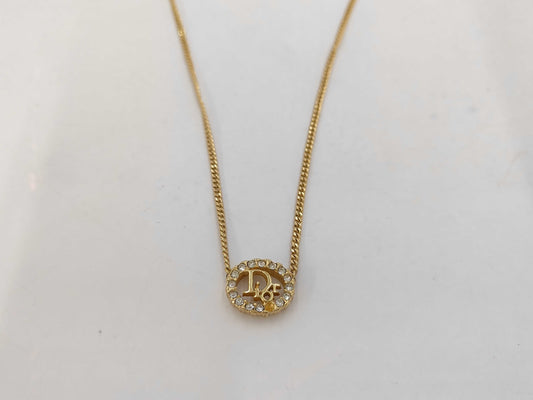 Dior GP Rhinestone CD Logo Gold Necklace