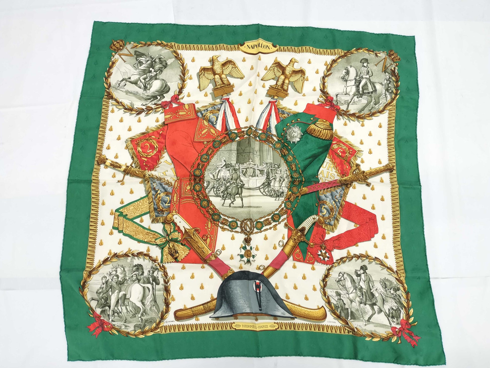 HERMES Silk Carré 90 NAPOLEON Napoleon Green Multicolor Scarf