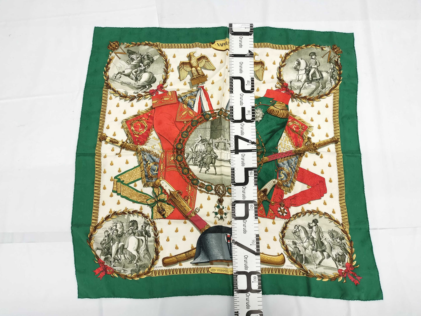 HERMES Silk Carré 90 NAPOLEON Napoleon Green Multicolor Scarf