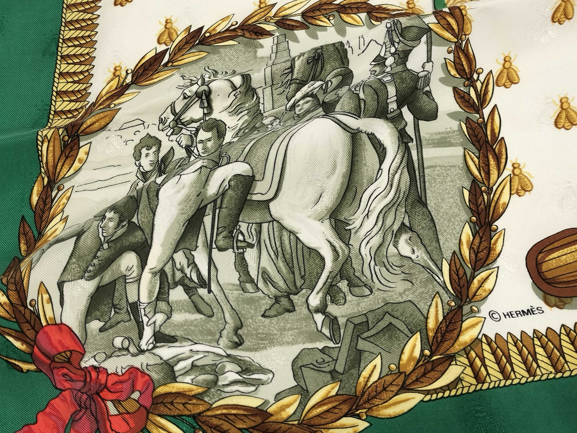 HERMES Silk Carré 90 NAPOLEON Napoleon Green Multicolor Scarf