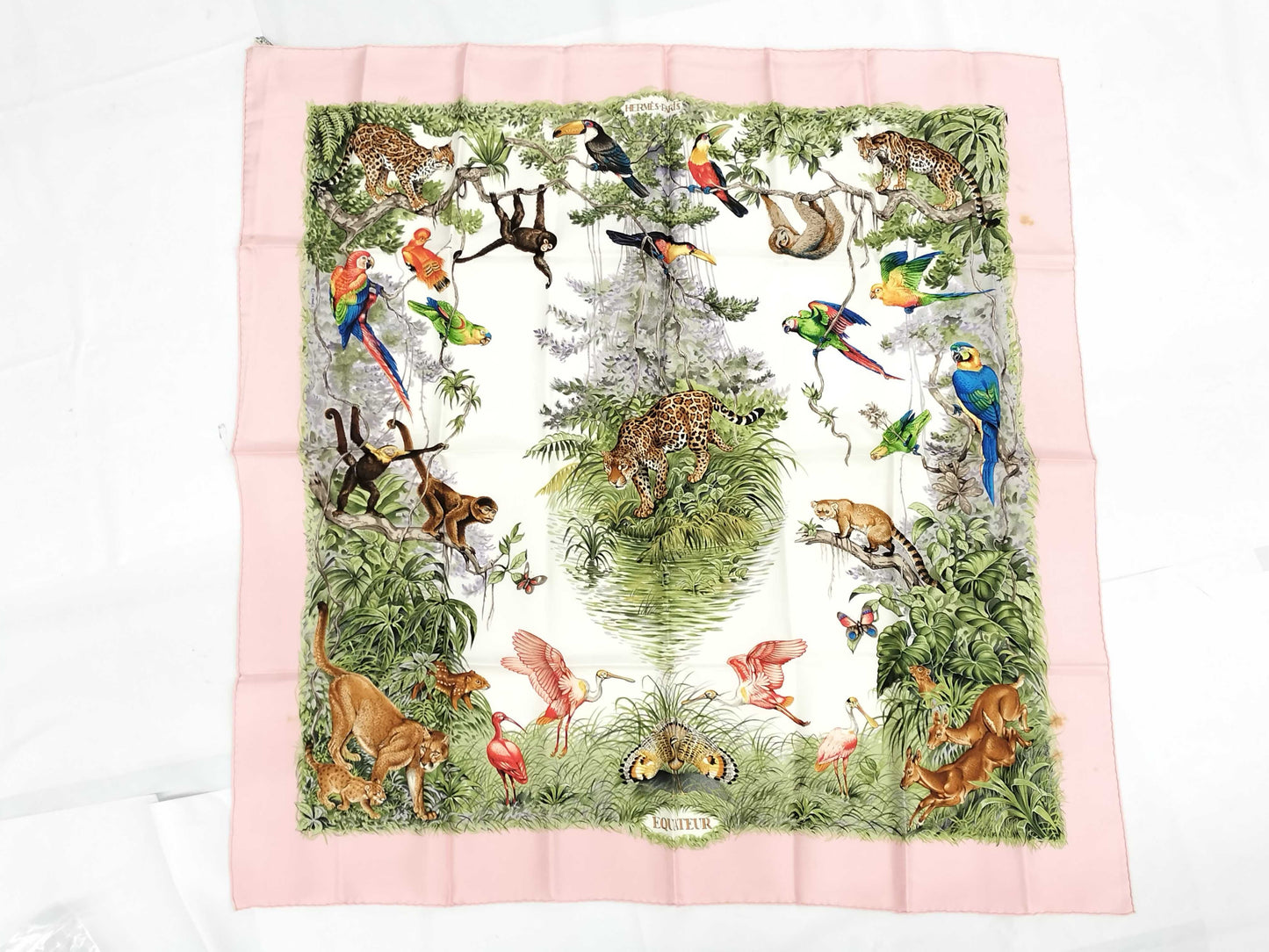 HERMES Silk Carré 90 EQUATEUR Equatorial Pink Multicolor Scarf