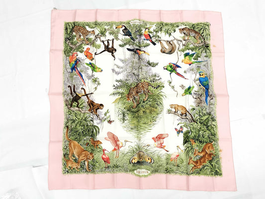 HERMES Silk Carré 90 EQUATEUR Equatorial Pink Multicolor Scarf
