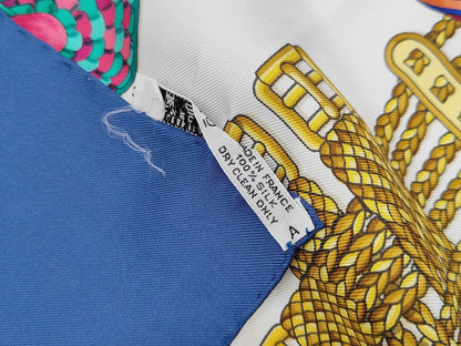 HERMES Silk Carré 90 LES RUBANS DU CHEVAL Horse Ribbon Blue Multicolor Scarf