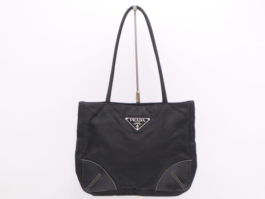 PRADA Nylon Triangle Logo Logo Bag Black Handbag