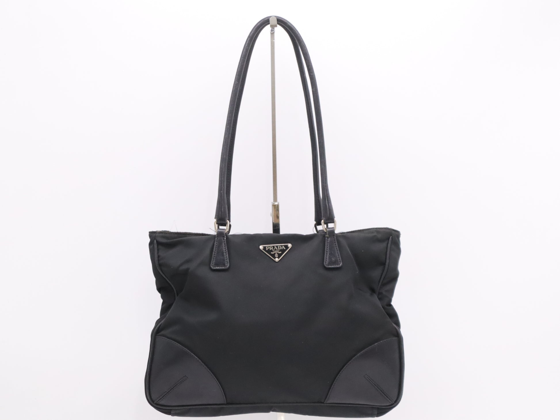 PRADA Nylon Triangle Logo Tote Bag Black Tote Bag