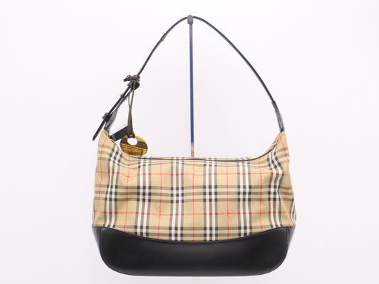 BURBERRY Canvas Leather Nova Check Beige Black Shoulder Bag