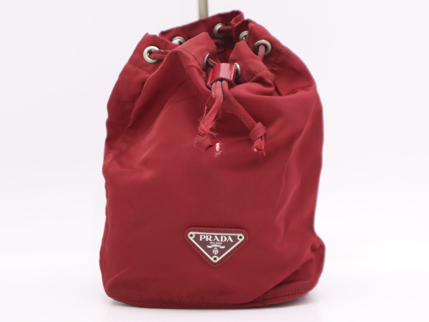 PRADA nylon triangle logo red pouch