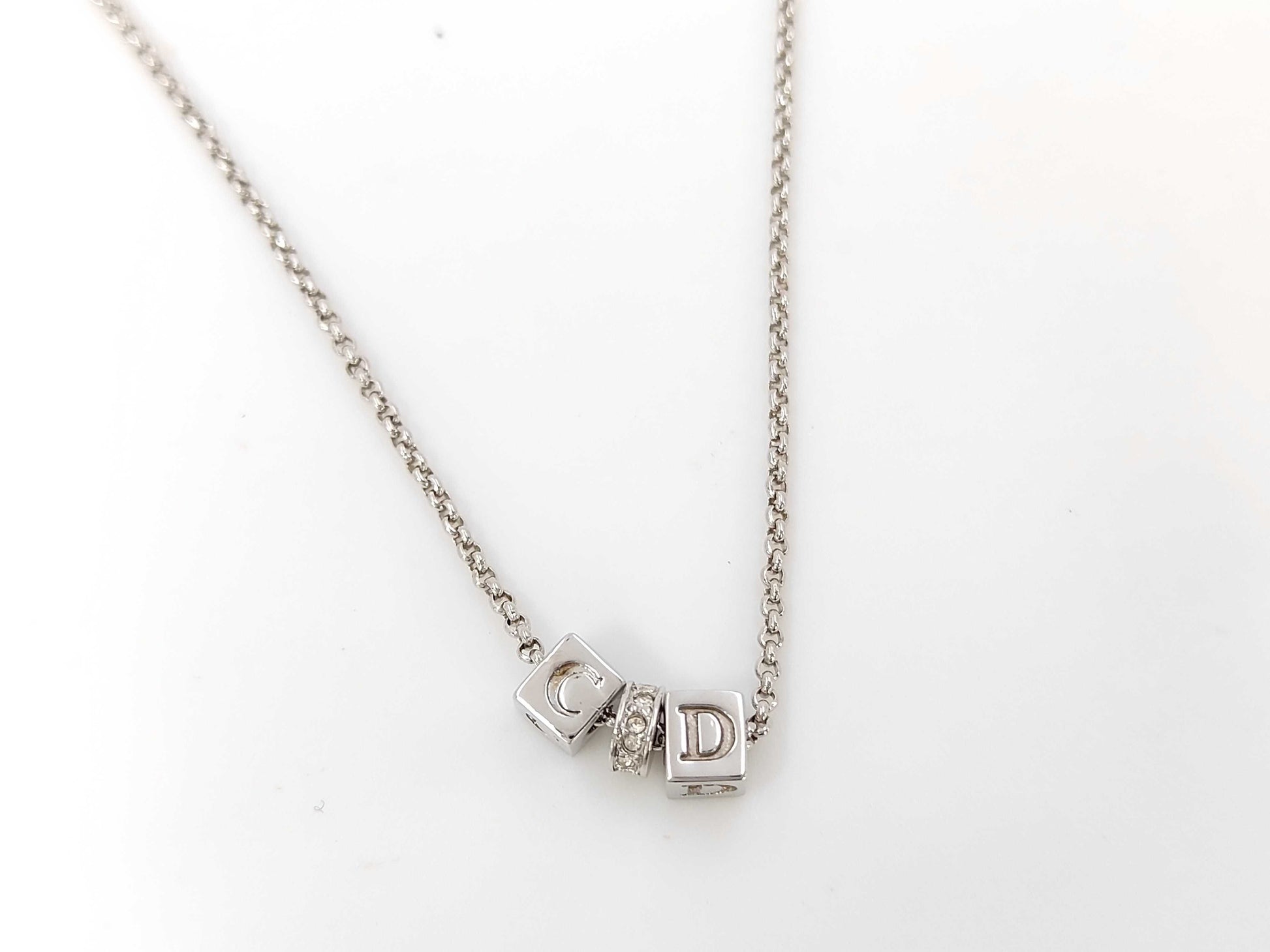 Dior SS Cube CD Logo Necklace Silver Necklace