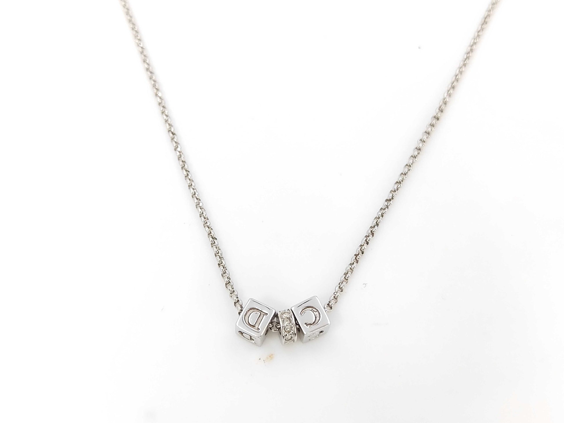 Dior SS Cube CD Logo Necklace Silver Necklace