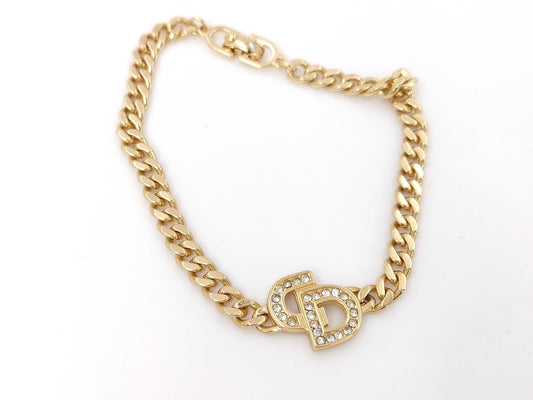 Dior GP Rhinestone CD Logo Bracelet Gold Bracelet/Bangle