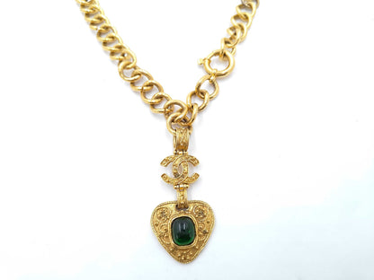 CHANEL GP Gripoa Coco Mark Necklace, Gold, Green, with Rice, 94A, Boxed