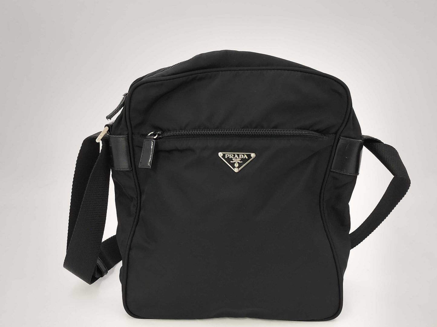 PRADA Nylon Triangle Logo Plate Shoulder Bag