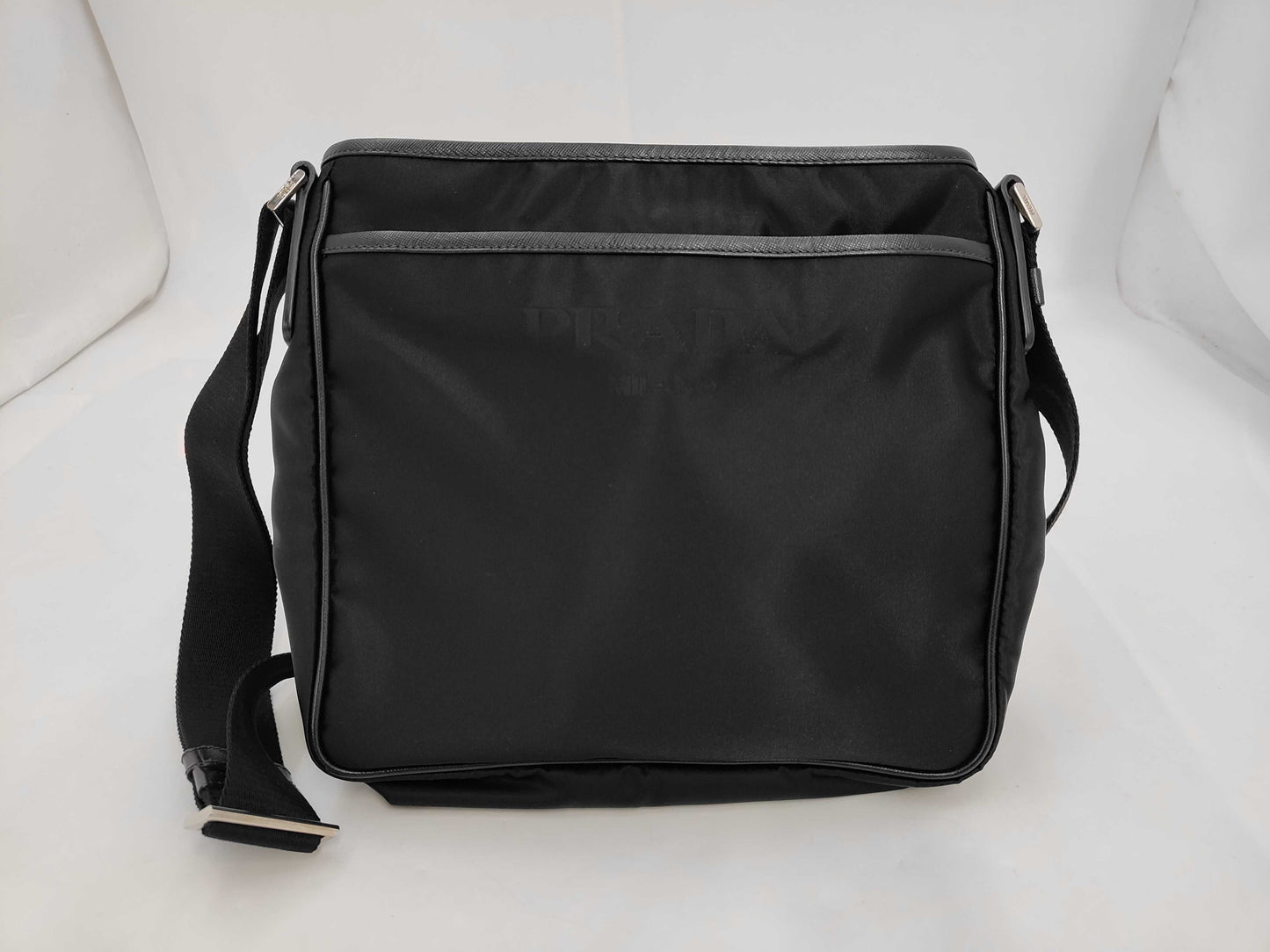 PRADA Nylon/Leather Triangle Logo Plate Shoulder Bag