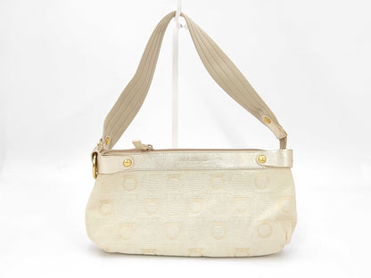 Salvatore Ferragamo AU-21/6342 Canvas and Leather Gancini Beige Shoulder Bag
