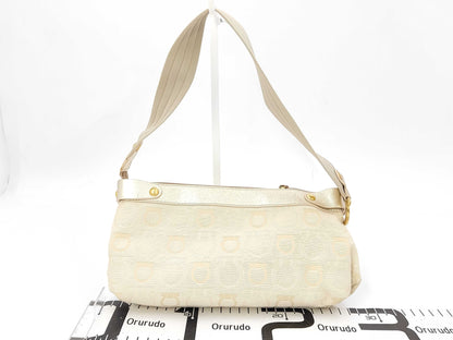 Salvatore Ferragamo AU-21/6342 Canvas and Leather Gancini Beige Shoulder Bag