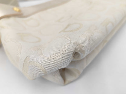 Salvatore Ferragamo AU-21/6342 Canvas and Leather Gancini Beige Shoulder Bag