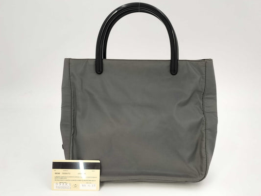 PRADA Nylon Top Handle Grey Handbag