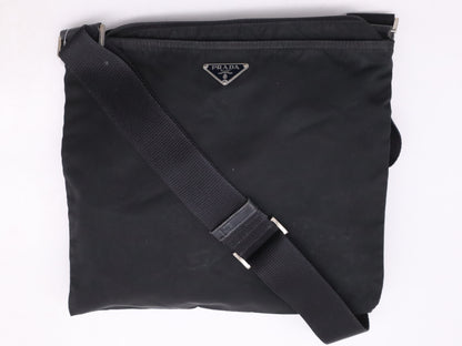 PRADA nylon triangle logo black shoulder bag