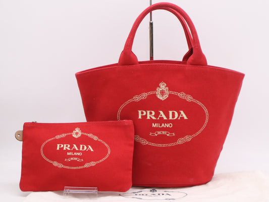 PRADA Canvas Canapa Red Handbag with Pouch and Dust Bag