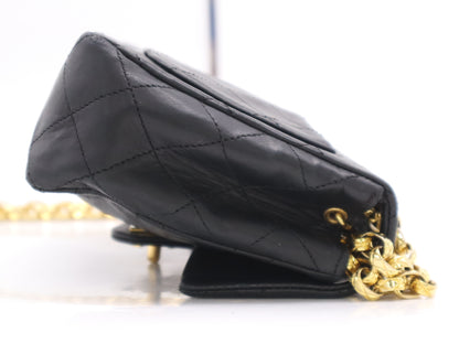 CHANEL Leather Mini Mattrasse S Flap S Chain GD Hardware Black Seal Indistinct Shoulder Bag